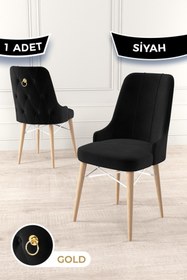 Resim Canisa Pare Serisi, 1 Adet Siyah Sandalye 1.sınıf Babyface Ithal Kumaş Doğal Ahşap Ayaklı Gold Halkalı 