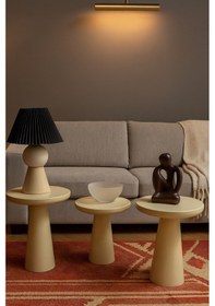 Resim Wood Ahşap Mantar Sehpa 3 Lü Krem Renk - Coffee Table - Zigon Sehpa Bej 