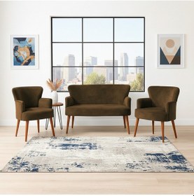 Resim Azra Mobilya Roma Çay Seti Koltuk Takımı Babyface Kumaş 2 Berjer + 1 İkili Koltuk Ahşap Ayaklı Kahverengi Kahverengi 