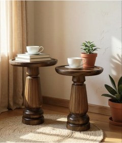 Resim AYLESA Doğal Ahşap 2’li Set Mantar Yan Sehpa Modern Fiskos Zigon Çiçeklik s 