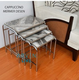 Resim Renk Renk Mermer Desenli Parlak Mikelaj Ayaklı 4'Lü Zigon Sehpa (467864165) 