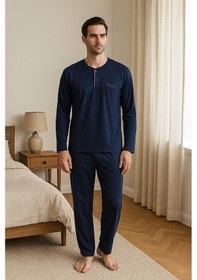 Resim Erkek Uzun Kollu Penye Pijama Lacivert 