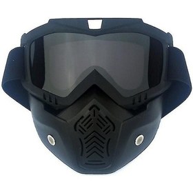 Resim Tek Beden Siyah Motosiklet Kaskı Sürüş Gözlüğü Gözlükleri Çıkarılabilir Yüz Maskesi X5623 