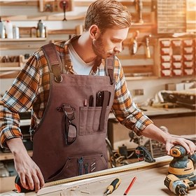 Resim Erkekler ve Kadınlar için Ayarlanabilir Askılı Dayanıklı Polyester Çok Cepli Fırça - Ahşap İşleri, Elektrikçiler ve DIY Projeleri için İdeal Kahverengi 