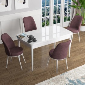 Resim Canisa Concept Han Serisi 70X114, Açılabilir Mdf Mutfak Masa Takımı, Beyaz Masa ve 4 Sandalye 