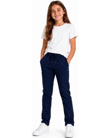 Resim 4bb2 Çocuk Lacivert Full Likralı Destan Kumaş Ribana Bel Lastikli Okul Pantolonu 