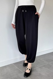 Resim Cepli Şalvar Pantolon Siyah TZL-P-00020966 