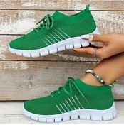 Resim Bebek Pembesi Kadın Örgü Spor Ayakkabı Hafif Bağcıklı Yumuşak Taban Moda Koşu Ayakkabıları Uçan Dokuma Açık Spor Ayakkabı Pembe 