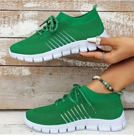 Resim Bebek Pembesi Kadın Örgü Spor Ayakkabı Hafif Bağcıklı Yumuşak Taban Moda Koşu Ayakkabıları Uçan Dokuma Açık Spor Ayakkabı Pembe 