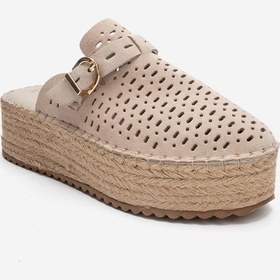 Resim Luvishoes Louıs Bej Süet Hakiki Deri Burnu Kapalı Hasır Dolgu Taban Terlik Bej 