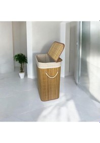Resim Bambu Katlanabilir Çamaşır Sepeti Kirli Sepeti Dikdörtgen Bambu 