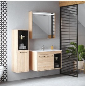 Resim Denko Latte 85 CM Mdf Sonoma Banyo Dolabı Takımı + Boy Dolabı 