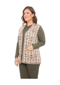 Resim Kadın Etnik Model Triko Örgü Kilim Yelek 1070-krem Rengi Krem 