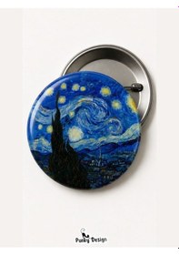 Resim Yıldızlı Gece Rozet Kartlı Van Gogh Temalı Sanat Rozeti Vintage Broş Pin-44 Mm Çok Renkli 