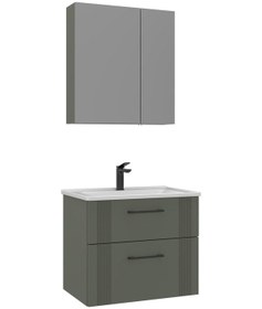 Resim Orka Bari 65 Cm Mat Yeşil Banyo Dolabı Takımı Mat Yeşil 