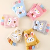 Resim Çocuklar için Rahat Kışlık Eldivenler - Kalınlaştırılmış, Açık Başparmak Tasarımı, Sevimli Tavşan & Kalp Desenli, Sıcak & Renkli, Yumuşak Akrilik Kumaş, Elde Yıkanabilir, Açık Hava Aktiviteleri için Mükemmel, Kışlık Eldivenler 