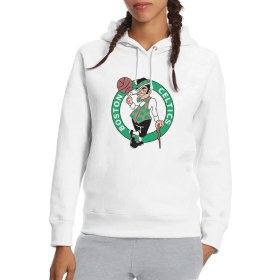 Resim Qivi Boston Basketbol Spor Baskılı Beyaz Kadın Örme Kapşonlu Sweatshirt Uzun Kol 
