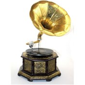 Resim Ahşap Sekizgen Gramofon Taş Plak Çalar Metal Kaplamalı - 9093855525713rx8 