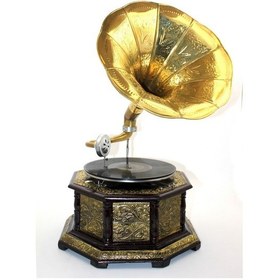 Resim Ahşap Sekizgen Gramofon Taş Plak Çalar Metal Kaplamalı - 9093855525713rx8 