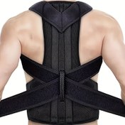 Resim Yetişkinler için Siyah Ayarlanabilir Görünmez Sırt Destek Kemeri - Omuz Askılı ve Bel Desteği ile Polyester Duruş Düzeltici | Günlük Kullanım için Rahat, Nefes Alabilen Tasarım, Postürü İyileştirir & Üst Sırtı Destekler, Şık Görünüm, Güvenli Kapatma Sistemi 