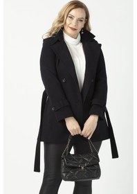 Resim 2412 Lacivert Kruvaze Kol Apoletli Büyük Beden Kaşe Kaban 