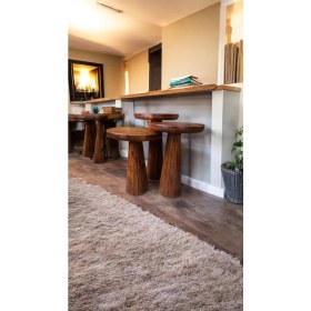 Resim Wood Wooden Ahşap 3lü Set Fitilli Mantar Yan Sehpa Modern Fındık Renk Fiskos 