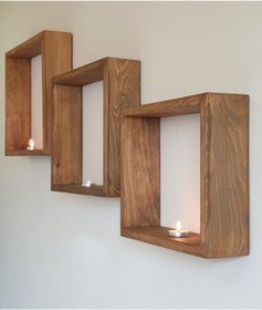 Resim Üsküp Yapı Ahşap Kare Dekoratif Duvar Rafı 3'lü 