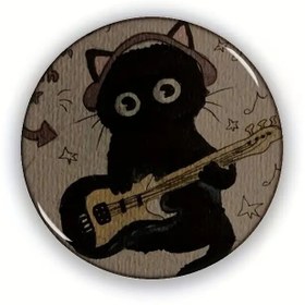 Resim 1 adet 44mm/ 1.73 inç Siyah Müzik Kedi Pini - Bass Gitar ve Kulaklık Tasarımı Yıldızlarla, Ceketler, Çantalar, Şapkalar için Uygun Sevimli Kedi Aksesuarı - Müzik Severler, Kedi Tutkunları ve Doğum Günü ve Okula Dönüş Hediyesi için Benzersiz Seçim 
