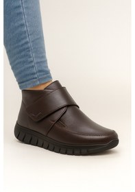 Resim Hakiki Deri Cırtlı Kadın Bot Kaymaz Kauçuk Taban & Kısa Boğaz Tasarım Kahverengi 