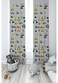 Resim Mekta Home Bebek Ve Çocuk Odası Arabalı Yollu Panda Desenli 2 Kanat Fon Perde 