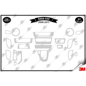 Resim FD Damla Etiket BMW E90 2006-2011 Torpido Konsol Trim Göğüs Maun Kaplama Set 21 Parça Gümüş 