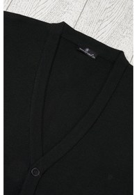 Resim Woolen World Ön Cepli V Yaka Battal Büyük Boy Düğmeli Yünlü Triko Hırka Siyah 