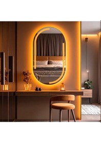 Resim Lunare Amber Led'li Lazer Kumlamalı Lavabo & Banyo Aynası Dokunmatik Sensörlü 70 X 40 Cm Turuncu 