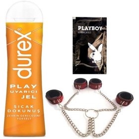 Resim Durex Play Sıcak Dokunuş Bay Bayan Uyarıcılı Jel 100 Ml + Kırmızı Deri El Ayak Kelepçesi + Hediye 