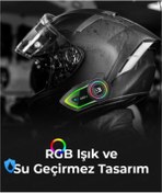 Resim Aırstorr A60 2X Motosiklet Kask Kulaklığı Bluetooth Intercom RGB Işıklı 2 Intercom Bağlantılı 300M 