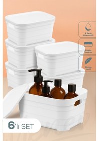 Resim Vienev 6'lı Kapaklı 3,8 Litre Saklama Kutusu Beyaz Beyaz 