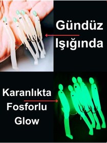 Resim Eagenset Silikon Balıklı Çapari 5 Cm 2 Adet Silikon At Çek Takımı Şeffaf Yeşil Fosforlu Glow Beden Ve Fosforlu Glow Boncuklu 