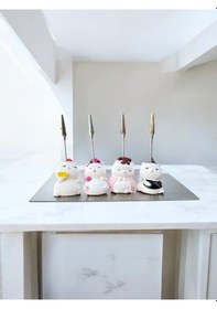 Resim 4'lü Kawaii Japonya Şans Kedileri Fotoğraf Ve Not Tutucu - Ofis Masa Not Tutacağı Beyaz 