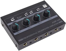 Resim 4 Kanal Stereo Kulaklık Amplifikatörü, Metal Kabuk Beş Düğmeler Kulaklık Amplifikatör 100 240 V Kompakt ve Taşınabilir Adaptörü ile Sahne 