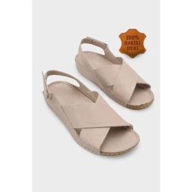 Resim Capone Outfitters Florina Hakiki Deri Soft Konfor Kadın Sandalet 