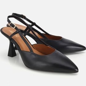 Resim HOTİÇ Kadın Deri Siyah Bilek Detaylı Arkası Açık Kısa Topuklu Stiletto 