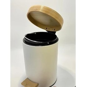 Resim Home Bambu Kapaklı Metal Çöp Kovası - Hidrolik Sistemli Yavaş Kapanma Özellikli, Pedallı, Banyo ve Mutfak Için Şık ve Fonksiyonel Tasarım (Beyaz, 3 Litre) 