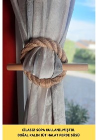 Resim 2 Adet Yuvarlak Jüt Halat Sopalı Perde Süsü - Perde Aksesuar - Beyaz 