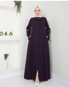 Resim Nakış İşlemeli Büyük Beden Ferace Mürdüm 