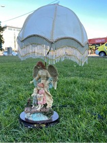 Resim Melek Figürlü Antika Abajur 65 CM Hafif Kusurlu 