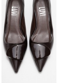 Resim Luvishoes Luvi Shoes Brıana Kahverengi Çizgili Tokalı Kadın Topuklu Ayakkabı Kahverengi 