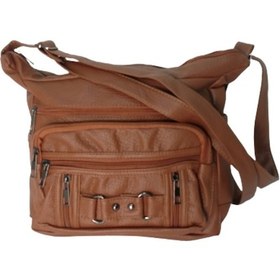 Resim Meriç Yıkanmış Deri Çapraz Kadın Çantası Taba 