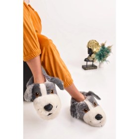 Resim ModaOnn Unisex Köpek Figürlü Peluş Panduf Ev Pandufu Ev Botu 