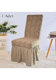 Resim StarMall Jakarli Şal Desen Etekli Sandalye Örtüsü, Yüksek Kaliteli, Yıkanabilir, Esnekli, Lastikli 1 Adet Kahverengi 