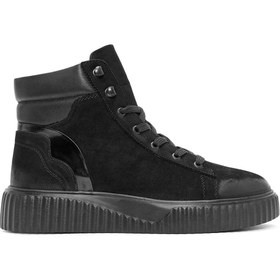 Resim Men's Black Lace-Up Nubuck Leather Sports Boots 
